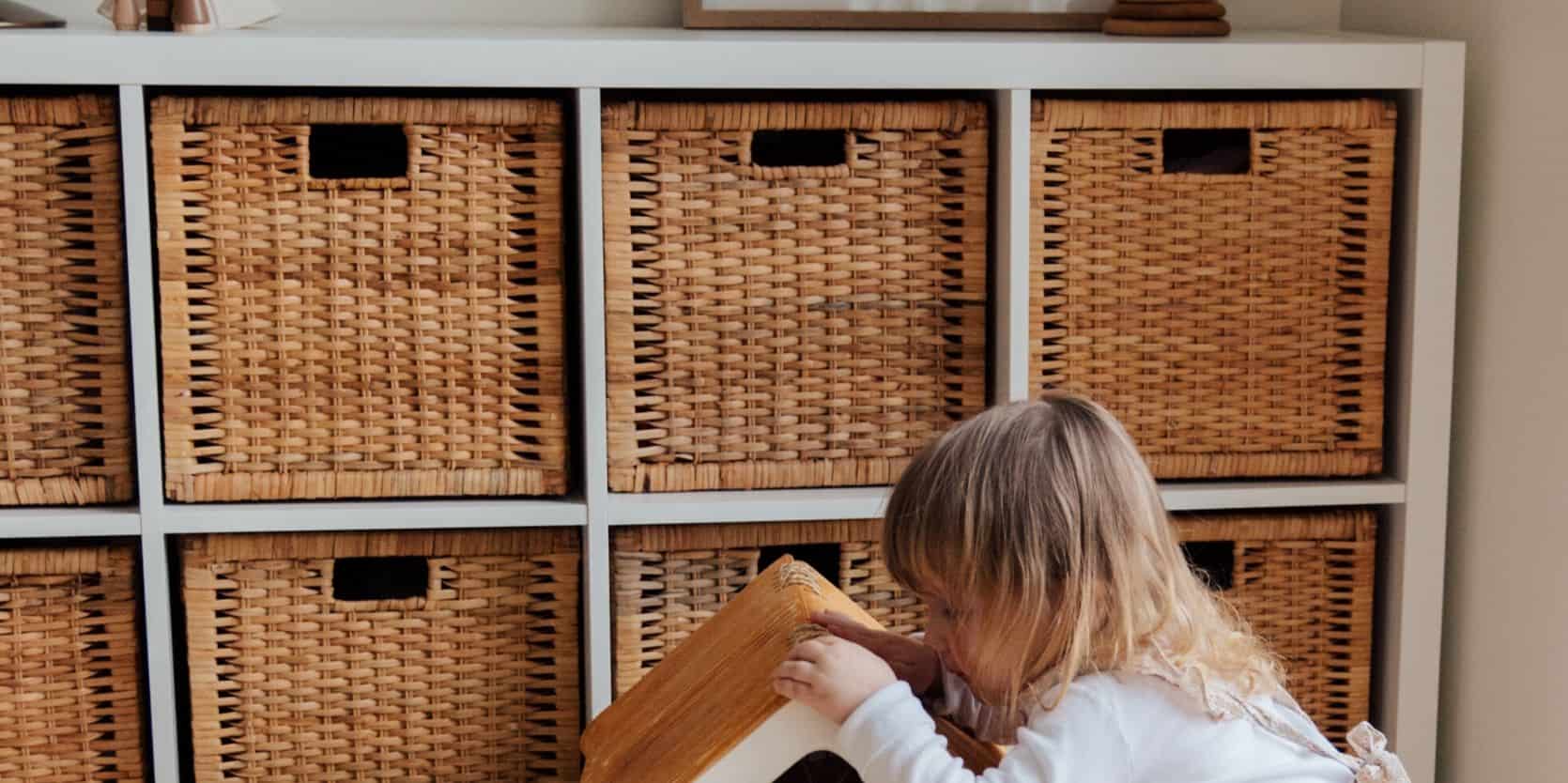 Living room with child’s cubbies