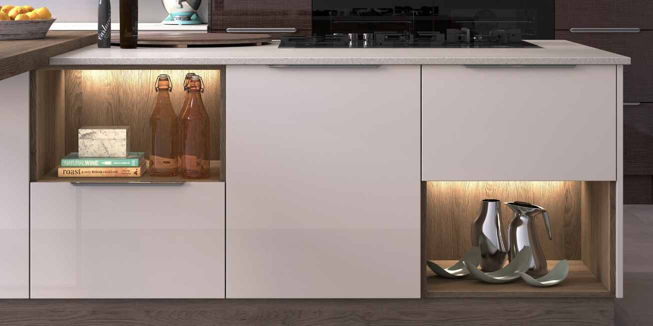 Mereway, Cucina Colore Collection Kitchen Island With Feature Shelves