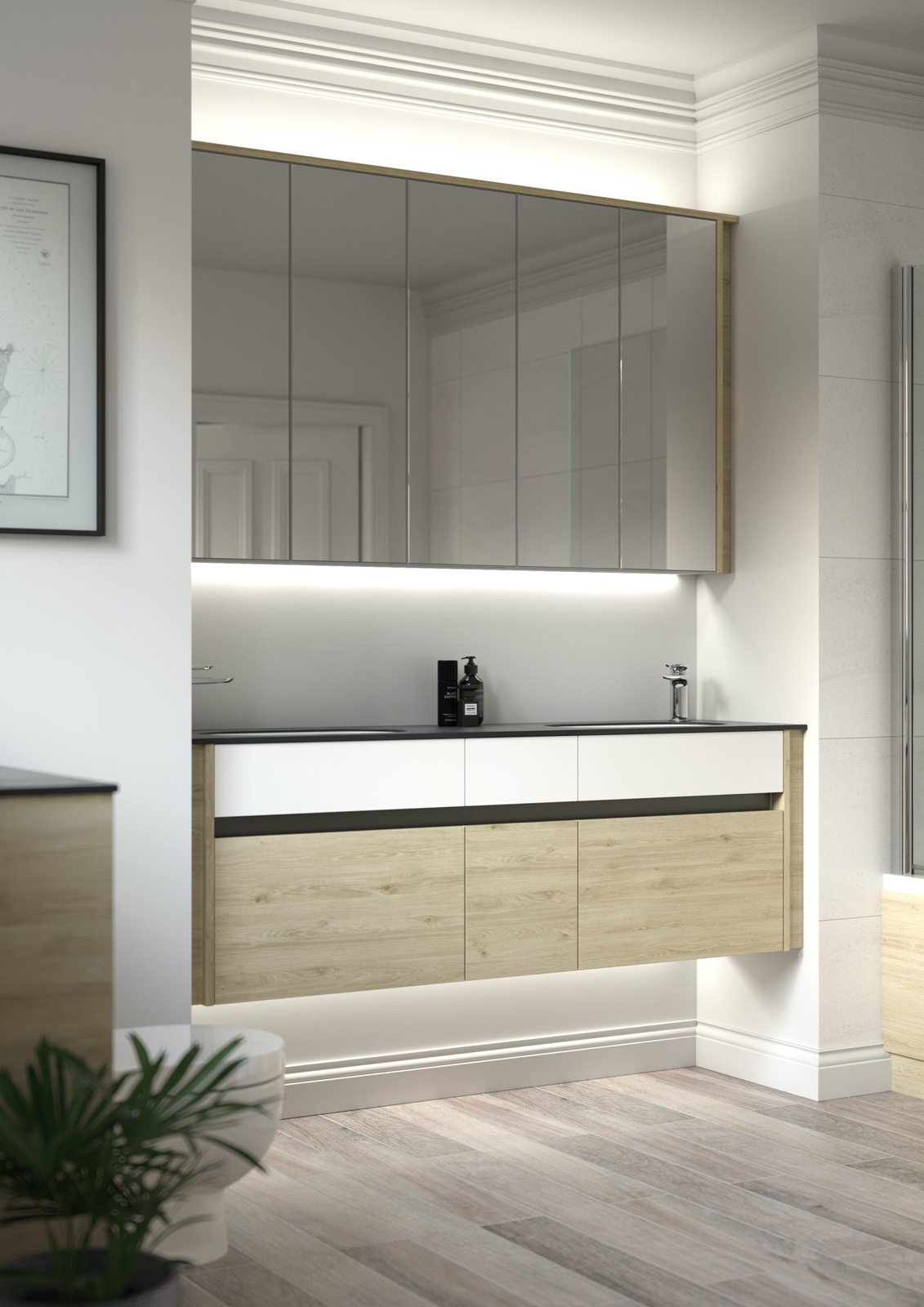 Contemporary Fitted Flat White and Washed Oak