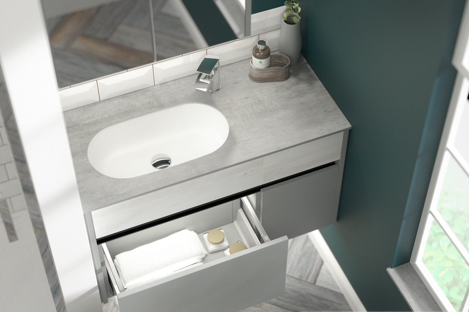 Contemporary Fitted Sandwashed White and Flat Grey Cameo (1)