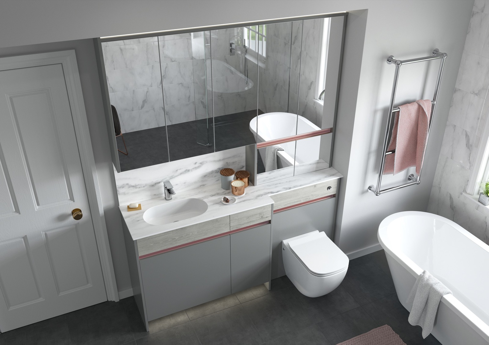 Contemporary Fitted Sandwashed White and Flat Grey Cameo