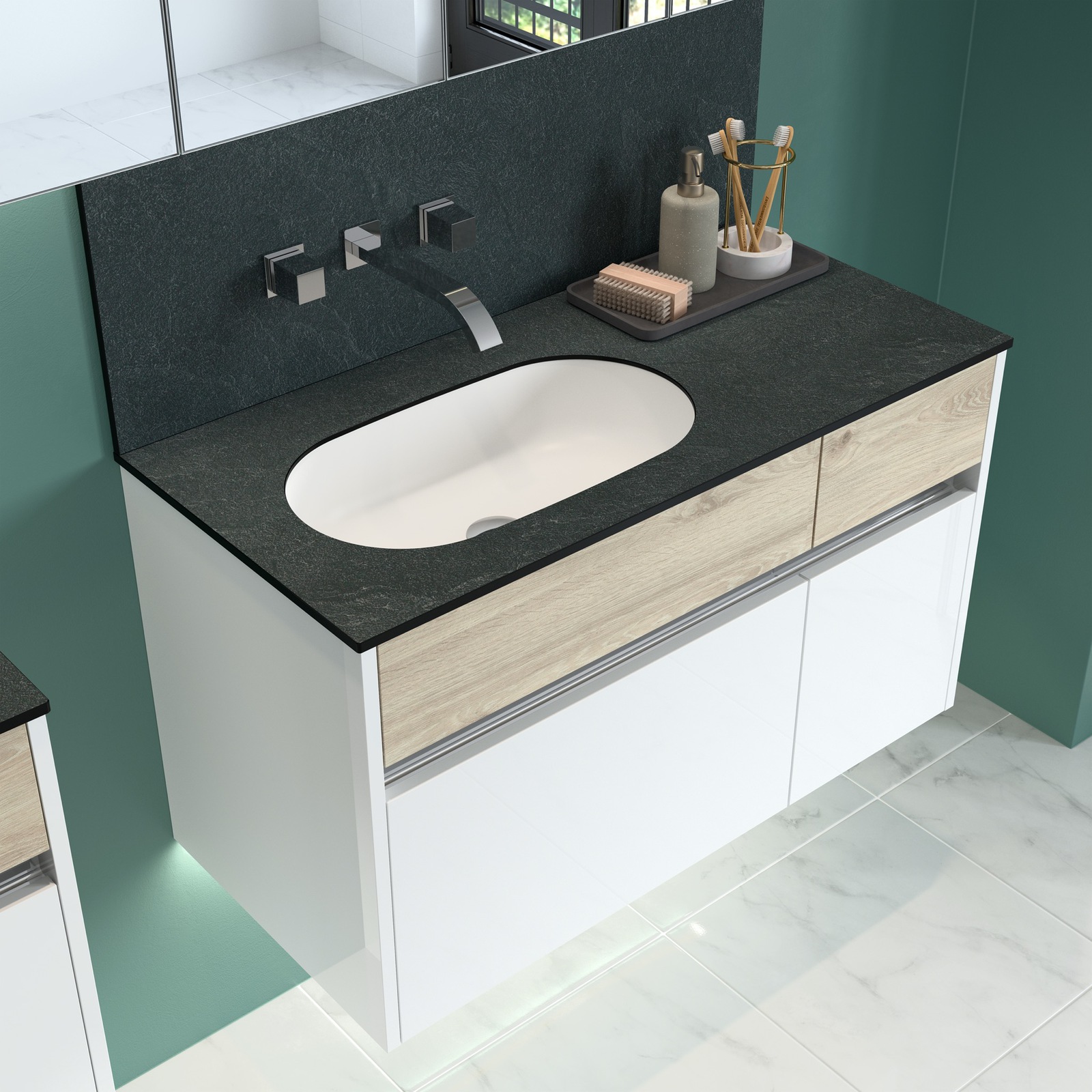 Contemporary Fitted Washed Oak and Flat White Cameo