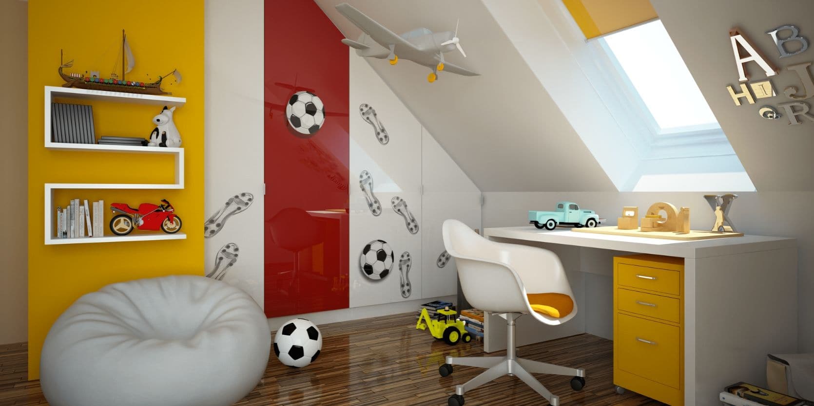 Forever-Spaces-child’s-bedroom-with-bean-bag-and-footballs-min