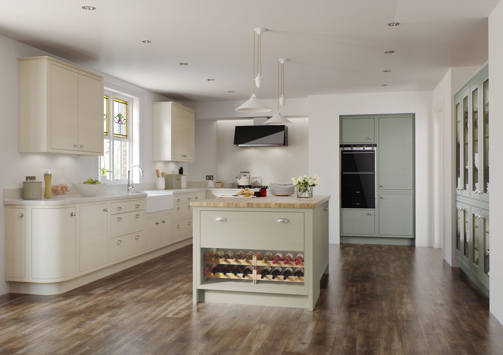 Modern Classic Shown In Mussel, Light Fern _ Dark Sage