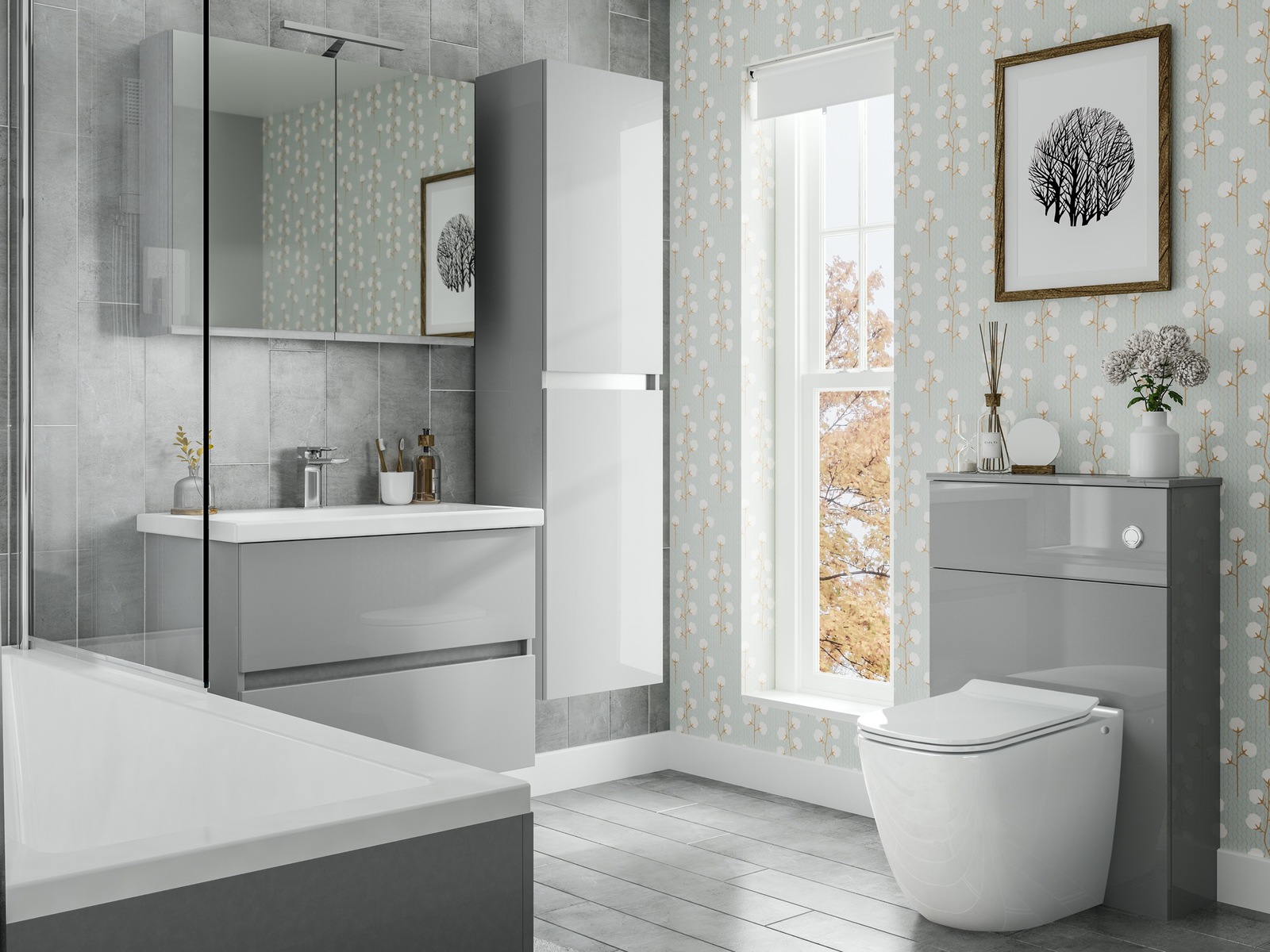 Qube Wall Mounted Pebble Grey Gloss